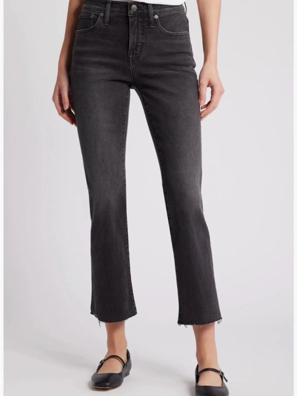 Madewell Black kick out crop Jeans with Raw Hem